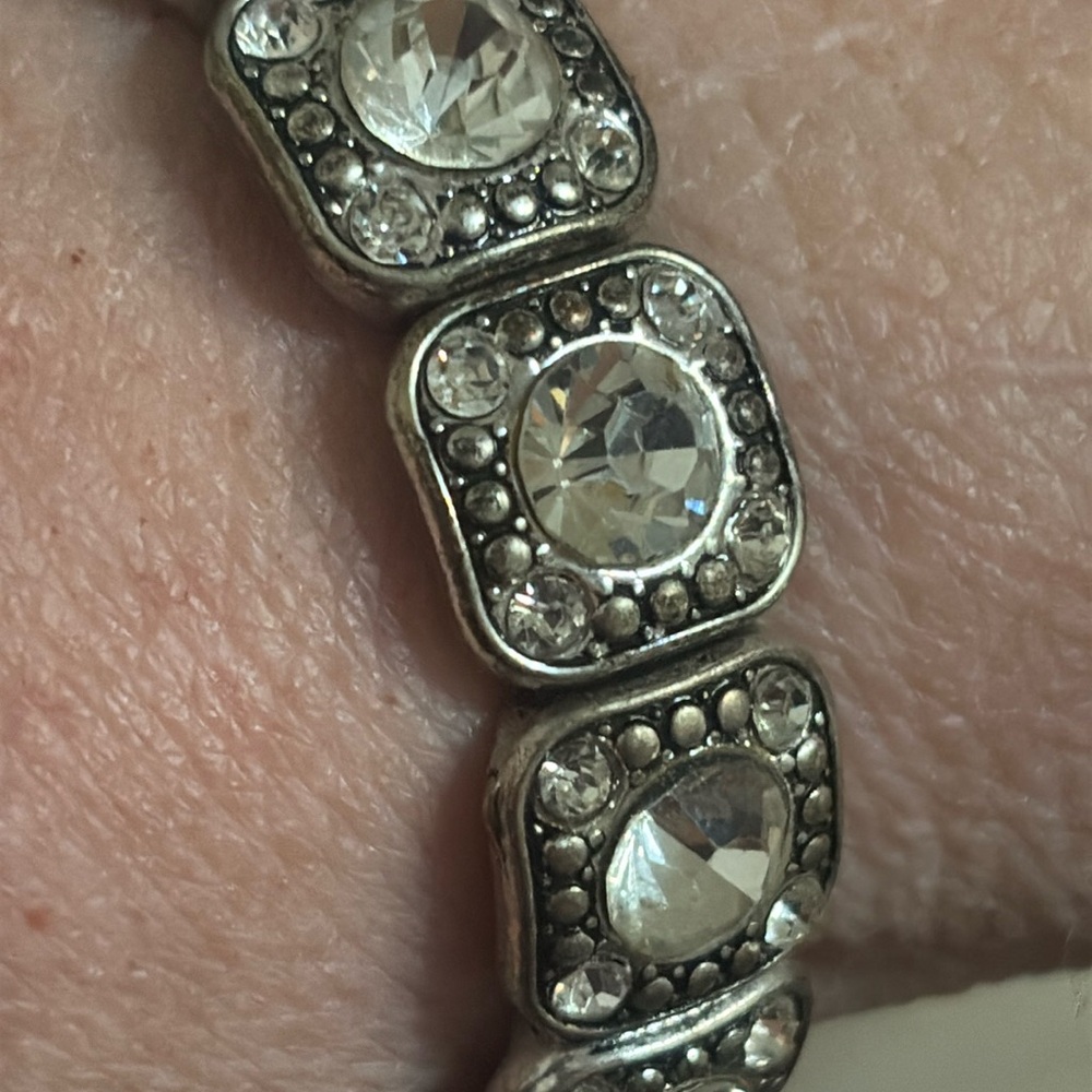 Silver Tone Clear Rhinestone Stretch Bracelet - Picture 2 of 3